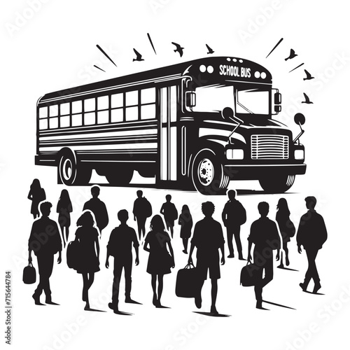 Scholarly Shadows: School Bus Silhouette Set Casting Educational Silhouettes on the Canvas of Knowledge - School Transport Silhouette - School Bus Vector
