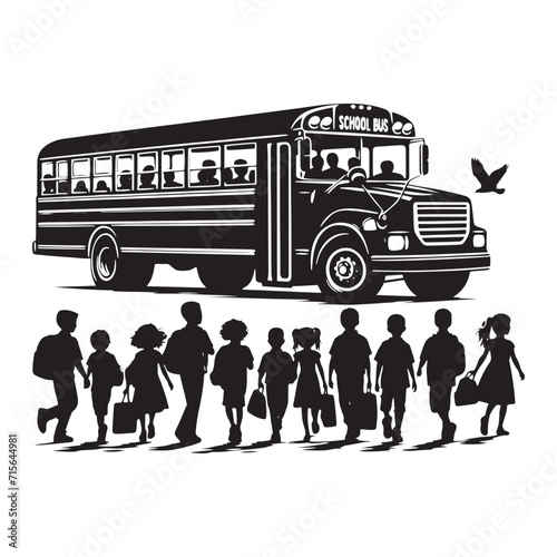 Wisdom Wheels: School Bus Silhouette Collection Rolling Through the Journey of Academic Wisdom - School Transport Silhouette - School Bus Vector
