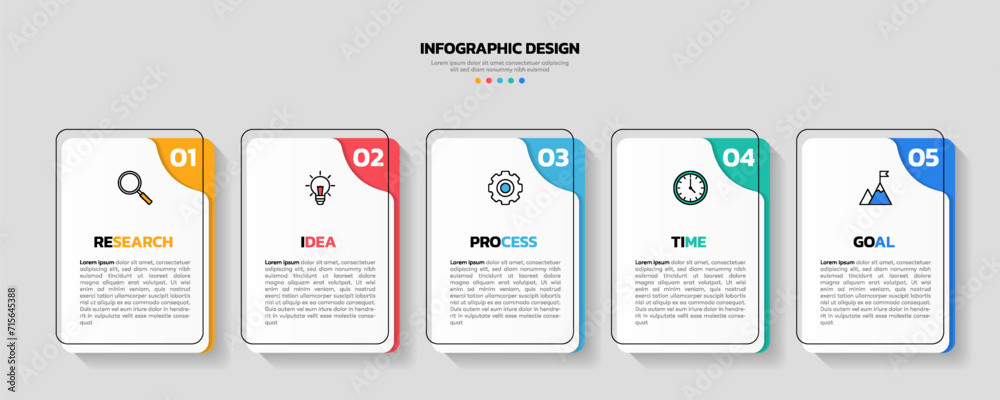 Modern business infographic template with 5 options or steps icons. - obrazy, fototapety, plakaty 