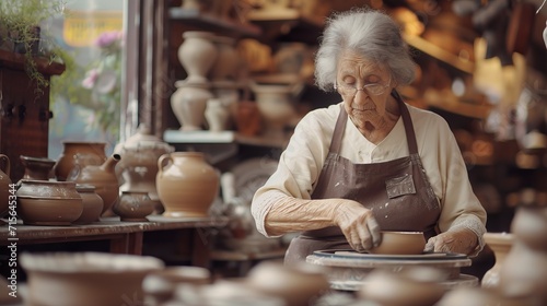 Grandma Creating Beautiful Clay Pieces at the Pottery Wheel