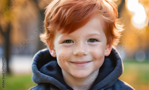 little red-haired boy smiling, portrait of a red-haired child in the park, happy happy child son kid, happy family, children dream, portrait child, smile happiness child face, walk autumn park, laugh