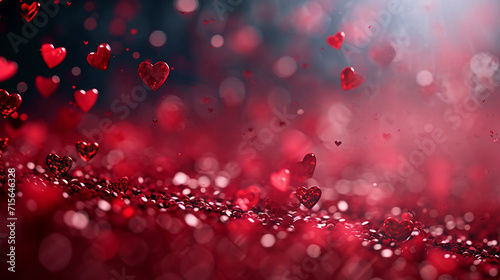 valentine day background with red hearts raining down, love concept