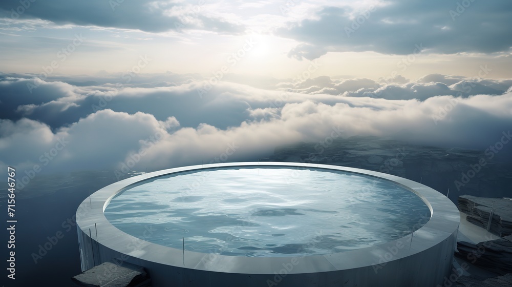 _A_round_pool_in_the_clouds_ ai generated illustration image
