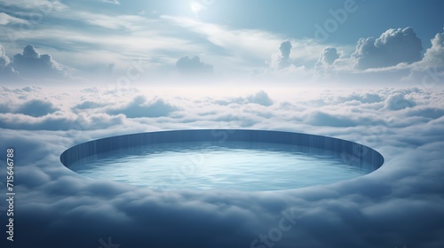 _A_round_pool_in_the_clouds_ ai generated illustration image
