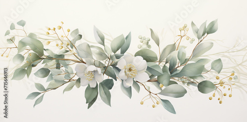 green watercolor foliage graphic, in the style of dark white and light gold, light brown and light aquamarine, nature-inspired installations, ephemeral