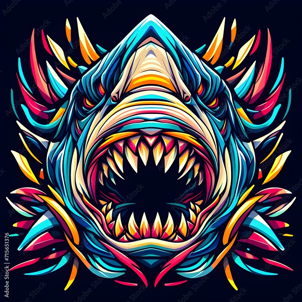 Shark Head with colorful abstract WPAP art style. Vector illustration in the form of geometric lines with a mix of bright colors