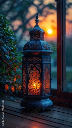Lantern glowing lights islamic wallpaper ramadan background © Andi