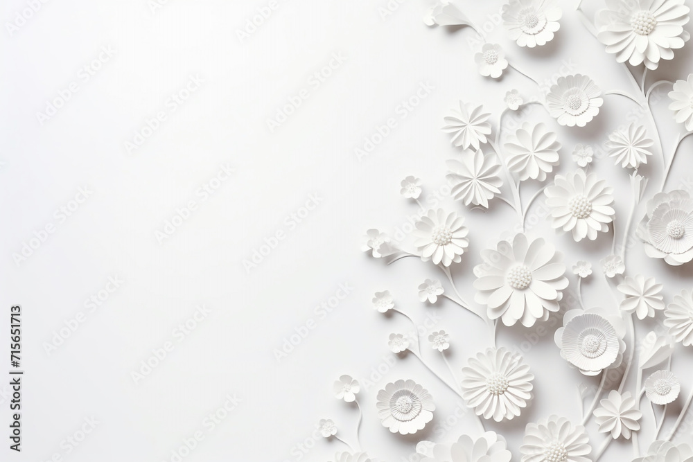 Paper cut flowers and leaves, Fresh spring nature background. Floral banner, poster, flyer template with copy space. Paper cut flowers and leaves, Fresh spring nature background. Floral banner, poster, flyer template with copy space.