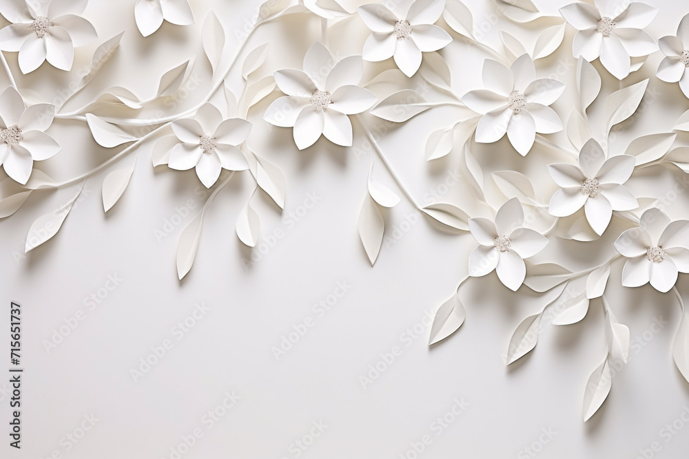 Paper cut flowers and leaves, Fresh spring nature background. Floral banner, poster, flyer template with copy space. - obrazy, fototapety, plakaty 