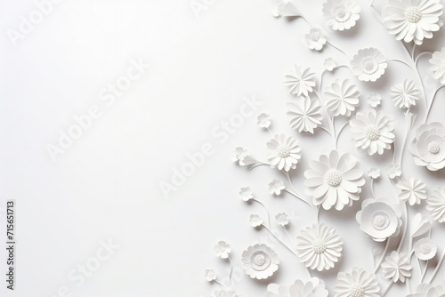 Paper cut flowers and leaves, Fresh spring nature background. Floral banner, poster, flyer template with copy space.