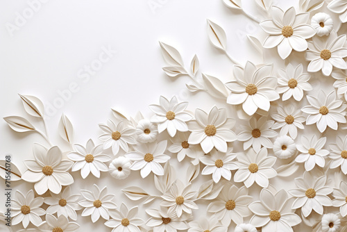 Paper cut flowers and leaves, Fresh spring nature background. Floral banner, poster, flyer template with copy space. #715651768