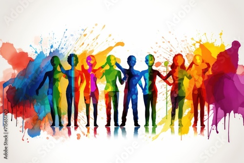 Diversity in Society concept. LGBT and LGBTQ rainbow in bright design. Rainbow flag for lgbtq community, freedom and smiles, pride parade. Group or young non-binary people, gay, trans and queer.