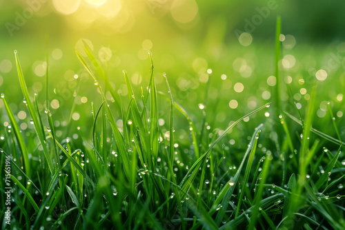 Grass with dewdrops in the sunlight
