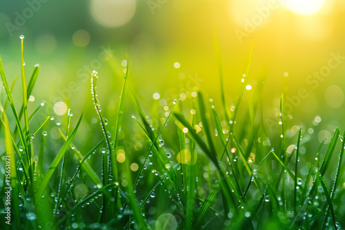 Grass with dewdrops in the sunlight
