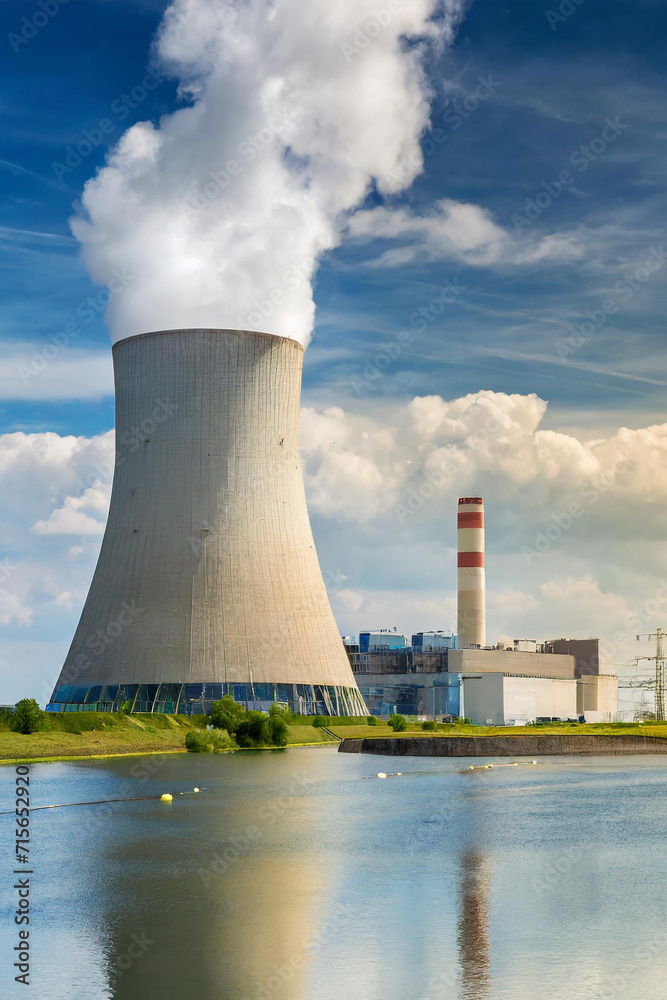 View of the nuclear power plant. Generative AI. View of the nuclear power plant. Generative AI.