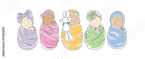 Hand drawn newborn baby vector. Cute baby vector