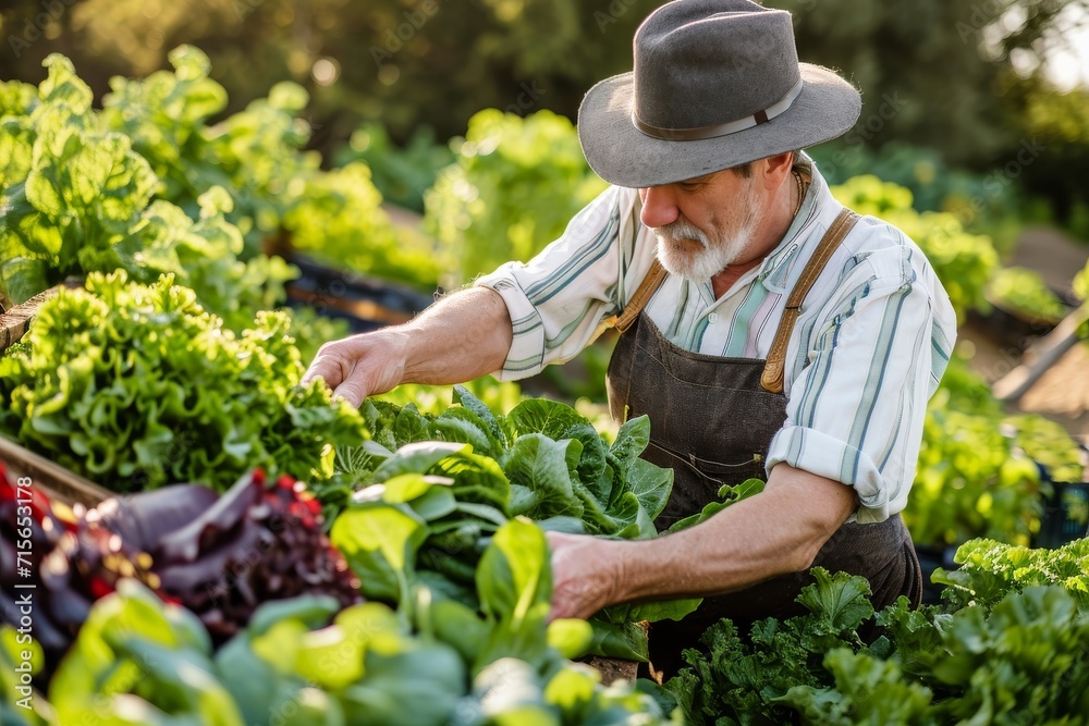 Unidentified Cook Gathers Freshly Grown Produce From A Thriving Farm Standard. Сoncept Farm-To-Table Cooking, Organic Ingredients, Sustainable Farming, Culinary Artistry, Food Sustainability