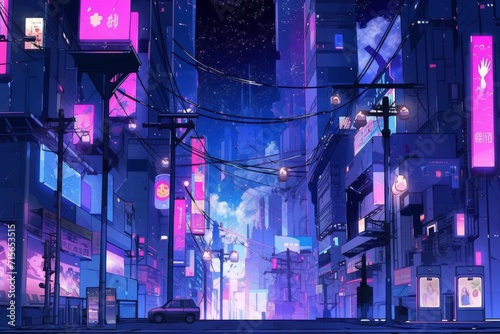 Vibrant Tokyo Nightscape With Animated Elements, Featuring Neon Lights And Mangainspired Aesthetics. Сoncept Wildlife Photography, Dramatic Landscapes, Macro Shots Of Flowers photo