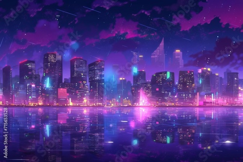 Vibrant Tokyo City Lights At Night  Animeinspired  With Stunning Magenta And Purple Hues.   oncept Cityscape Skylines  Nighttime Photography  Anime Influences  Colorful Light Trails  Urban Beauty