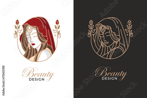 beautiful bride wearing indian dress logo design 