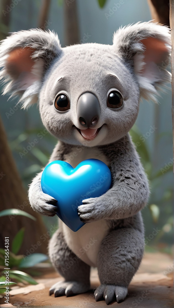 Sweet Koala Cradles a Blue Heart in Chris LaBrooy's 3D Artistry AI GENERATED Sweet Koala Cradles a Blue Heart in Chris LaBrooy's 3D Artistry AI GENERATED