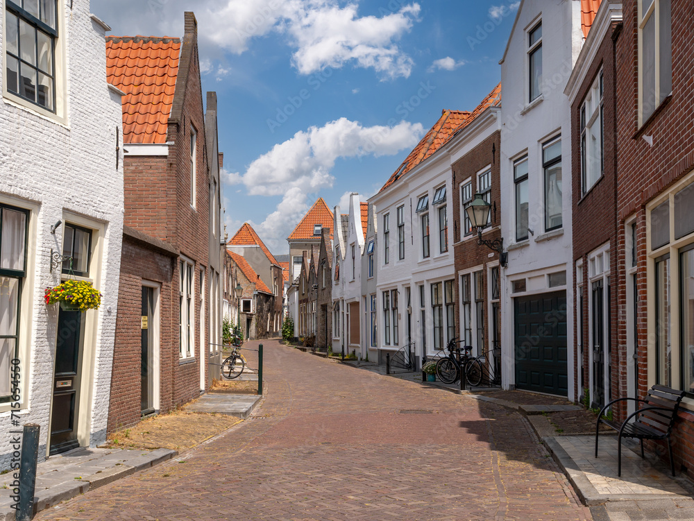 Streetscene of Lange Sint Janstraat in Zierikzee, Schouwen-Duiveland, Zeeland, Netherlands