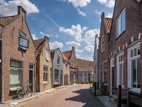 Streetscene with terraced houses in Zierikzee, Schouwen-Duiveland, Zeeland, Netherlands