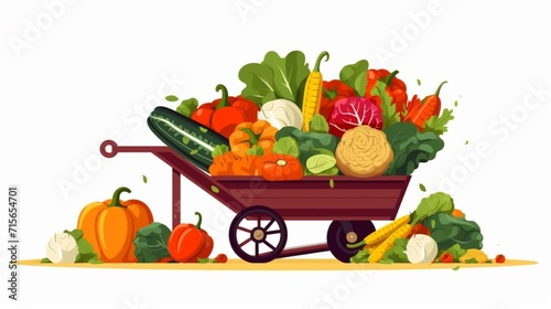 Natural vegetables in red wheelbarrow.Pumpkin red.Generative AI