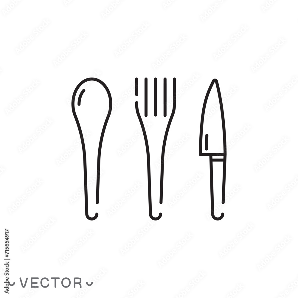 fork spoon and knife icon, silverware thin line symbol isolated on white background, editable stroke eps 10 vector illustration fork spoon and knife icon, silverware thin line symbol isolated on white background, editable stroke eps 10 vector illustration