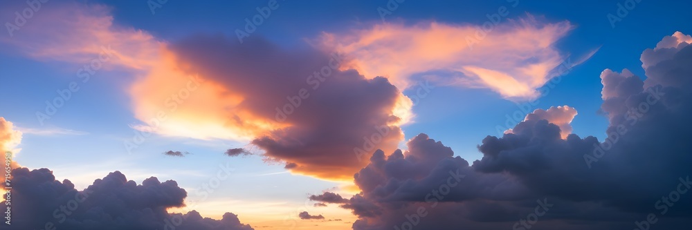 Sunset in the sky. Panoramic view of sunset clouds.