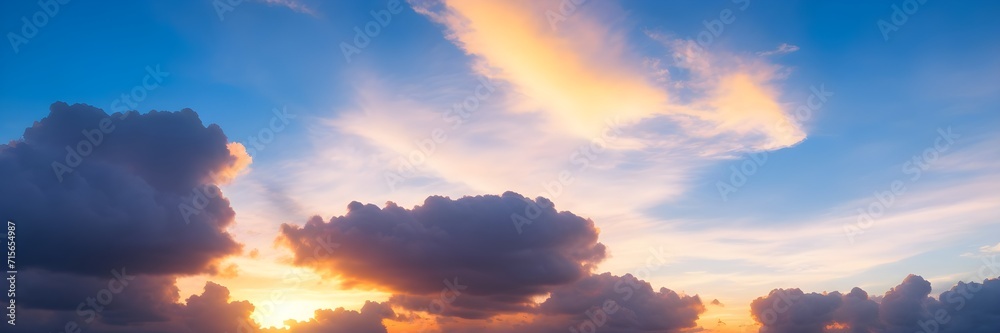 Sunset in the sky. Panoramic view of sunset clouds.