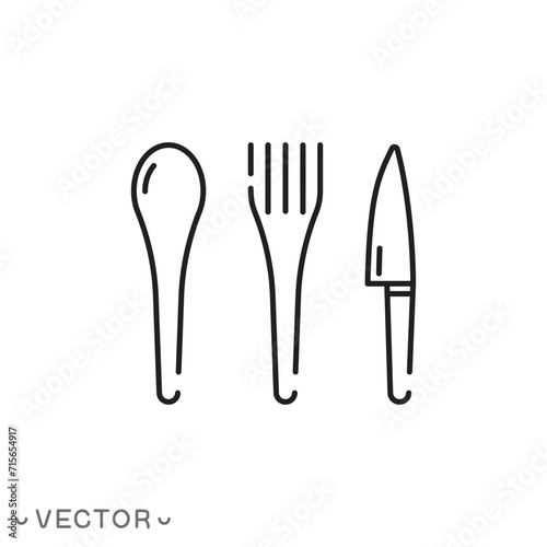 fork spoon and knife icon, silverware thin line symbol isolated on white background, editable stroke eps 10 vector illustration