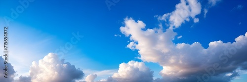 Blue sky with clouds. Panoramic view of blue cloudscape.