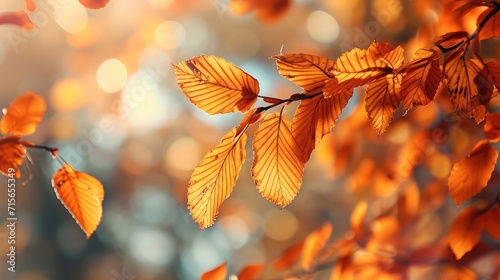 Autumn beech leaves decorate a beautiful nature bokeh background with forest ground  wide panorama format