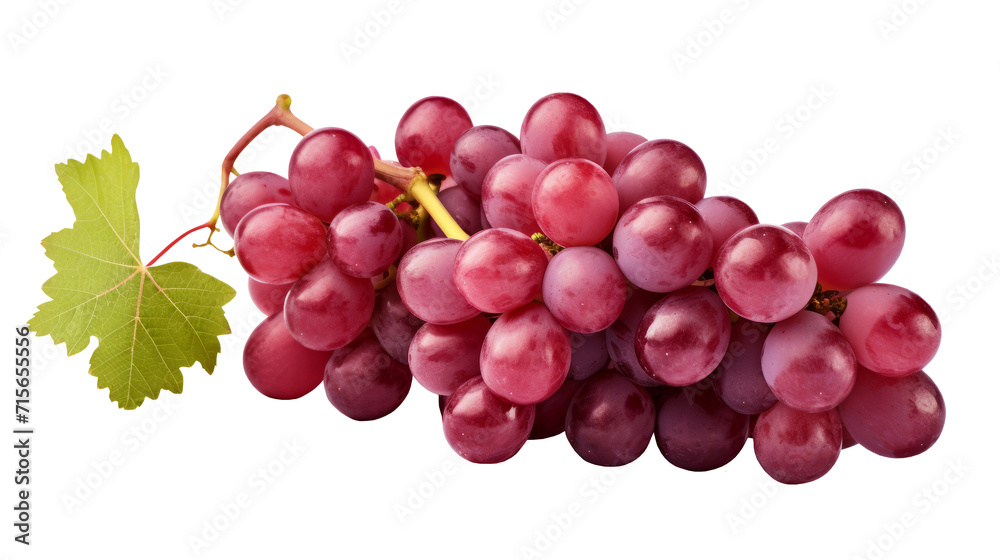 Red grape with leaves isolated on transparent and white background