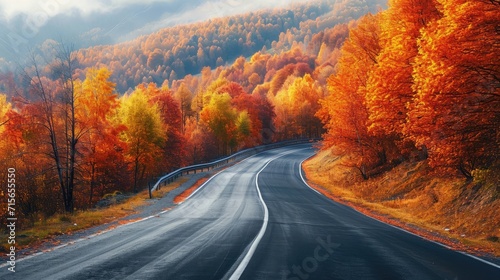 Autumn road trip. Highway in beautiful autumn landscape © buraratn