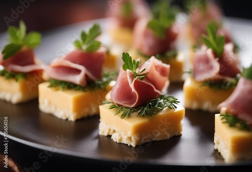 Canape with cheese and ham