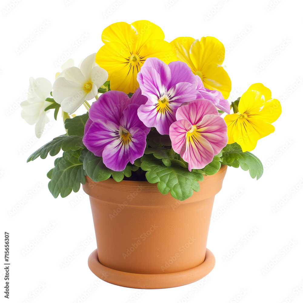Spring primrose primula flowers in pot isolated on transparent 