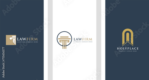 Set of justice law firm logo design with pillar, crown and creative element Premium Vector photo