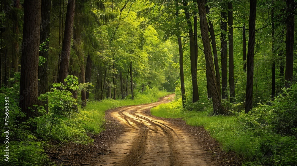 Fototapeta premium Dirt road amidst trees in forest