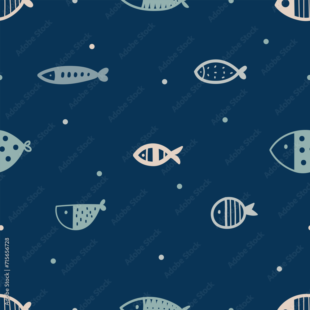 Cute fish. Sea background. Seamless pattern. Can be used in textile industry, paper, background, scrapbooking. Cute fish. Sea background. Seamless pattern. Can be used in textile industry, paper, background, scrapbooking.