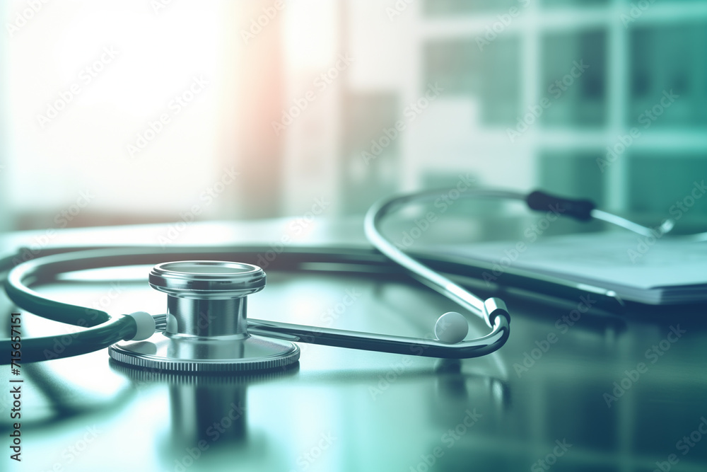 Medical equipment: blue stethoscope and tablet on white background. Medical equipment Medical equipment: blue stethoscope and tablet on white background. Medical equipment