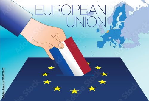 European Union, voting box, European parliament elections, Netherlands flag and map, vector illustration