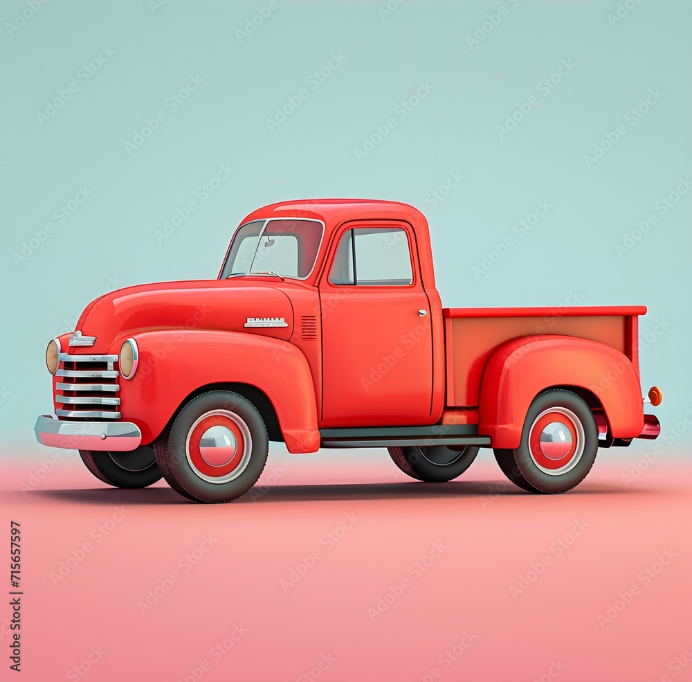 red truck 3 d icon, in the style of playful experimentation, pastel colors