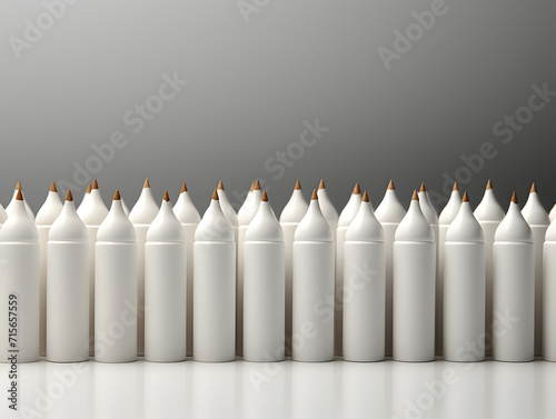 A group of pencils arranged in a row with empty spaces