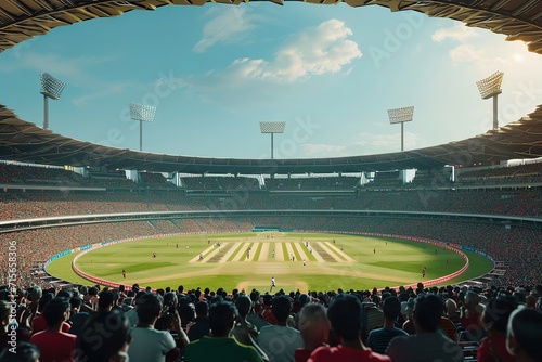 crowded Cricket Stadium In day Light  photo