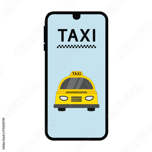 Online taxi service in a mobile application with a yellow taxi. The concept of a taxi ordering service.