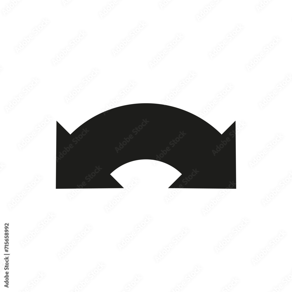 Dual semi circle wide bold arrow. Vector illustration. Semicircular curved thin long double ended arrow. Dual semi circle wide bold arrow. Vector illustration. Semicircular curved thin long double ended arrow.