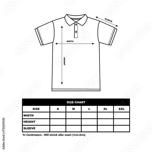 Men's polo collar t-shirt Size Chart, fashion clothing vector illustration