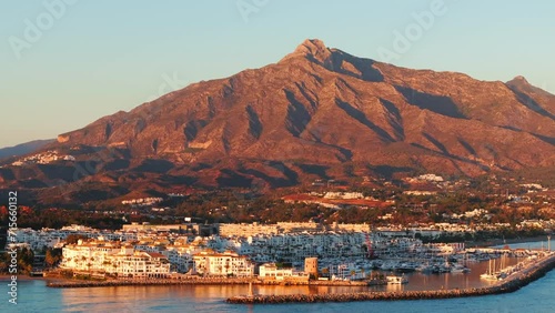Large Mountain On Coast Of Sea. Marbella. Spain.